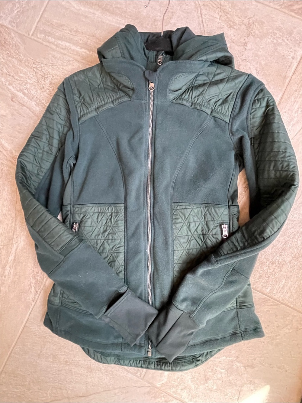 Lululemon Fleecy Keen Quilted Hooded Fleece Jacket - Forest Green Size 8